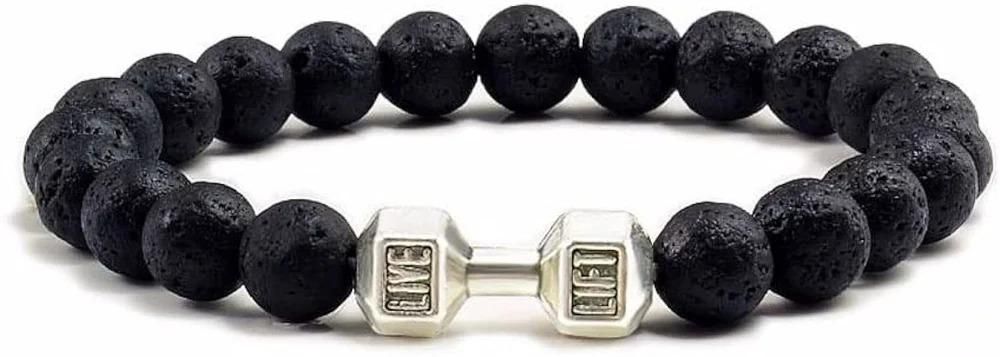 Volcanic Lava Stone Dumbbell Black Matte Beads Bracelets for Women Men - Allthings