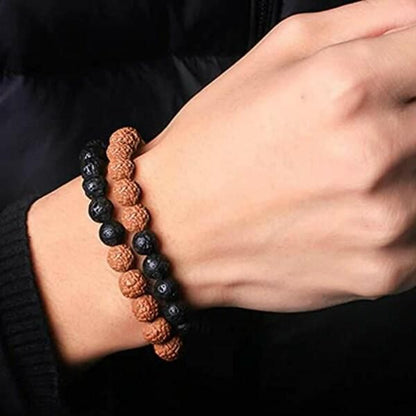 Authentic 5 Mukhi Rudraksha With Black Agate Beaded Bracelet� - Allthings