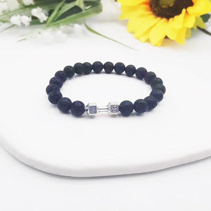 Volcanic Lava Stone Dumbbell Black Matte Beads Bracelets for Women Men - Allthings