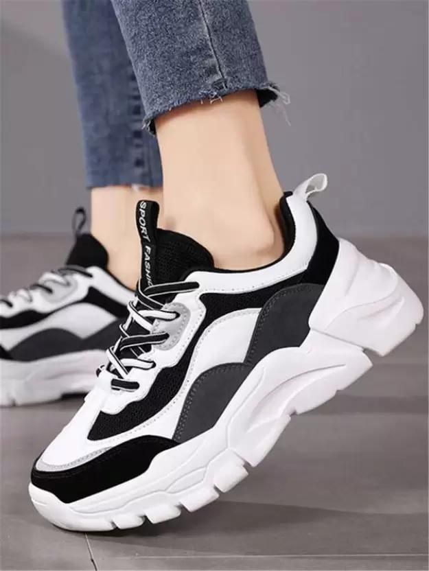 SUSON Women's White-Black Synthetic Leather Sneakers Shoes - Allthings