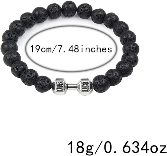 Volcanic Lava Stone Dumbbell Black Matte Beads Bracelets for Women Men - Allthings