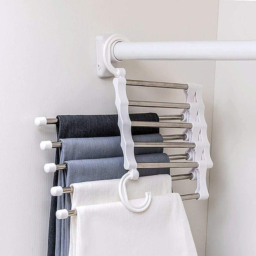 Hanger-5 In 1 Stainless Steel Multifunction Retractable Pants Rack Trouser Hanger(Pack of 2) - Allthings