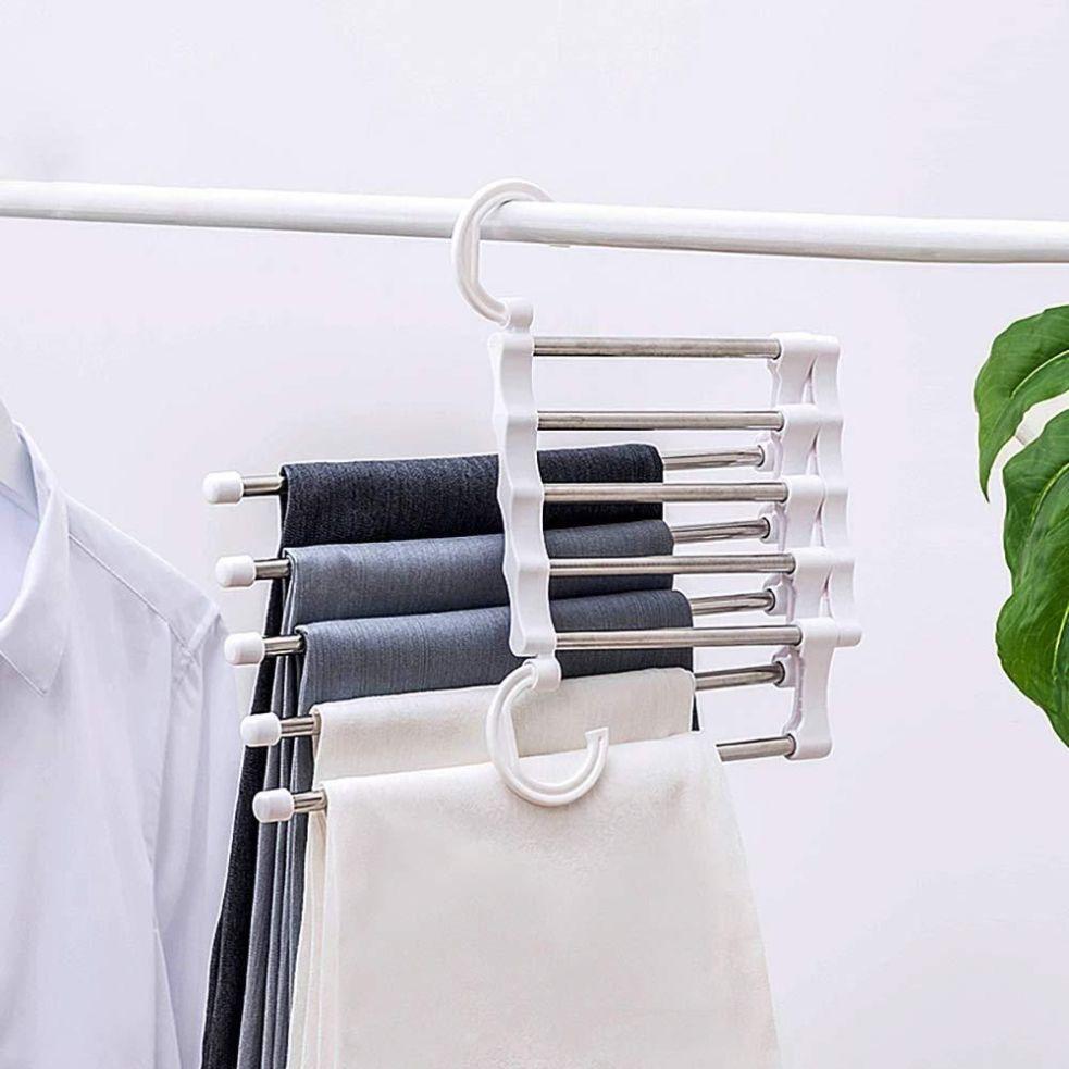 Hanger-5 In 1 Stainless Steel Multifunction Retractable Pants Rack Trouser Hanger(Pack of 2) - Allthings