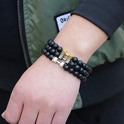 Volcanic Lava Stone Dumbbell Black Matte Beads Bracelets for Women Men - Allthings