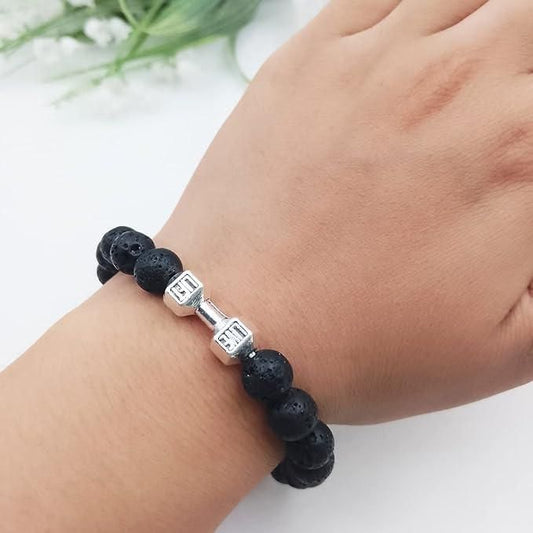 Volcanic Lava Stone Dumbbell Black Matte Beads Bracelets for Women Men - Allthings