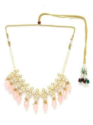 Karatcart Gold Plated Pink Tumble and Pearl Studded Kundan Necklace Set - Allthings